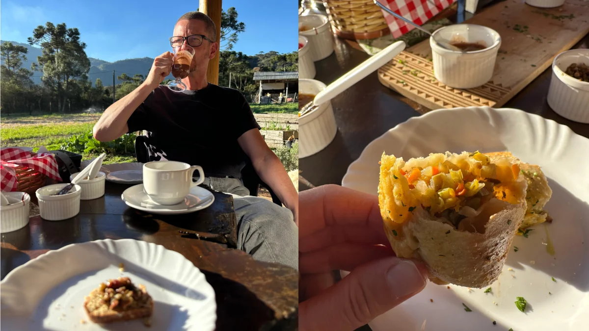 Experimentando o café da manhã de uma produtora local de Urubici.