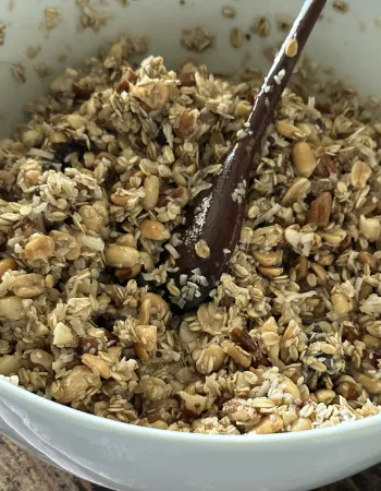 Granola artesanal preparada com ingredientes naturais servida no café da manhã da Pousada Cantos e Encantos em Urubici